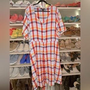 Summery Plaid Fit and Flare Button Down Dress